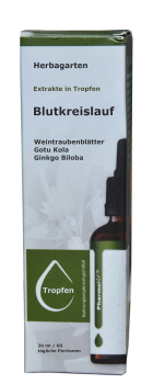 Tropfen für die Duchblutung in den Venen und Kopf, 30ml mit Ginkgo, Weintraubenblätter, Gotu kola